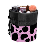 Black And Pink Cow Print Drawstring Makeup Bag