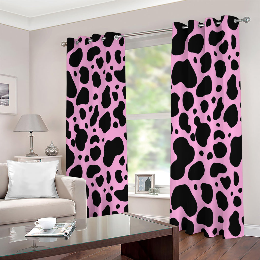 Black And Pink Cow Print Extra Wide Grommet Curtains