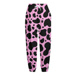 Black And Pink Cow Print Fleece Lined Knit Pants