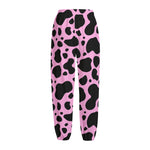 Black And Pink Cow Print Fleece Lined Knit Pants
