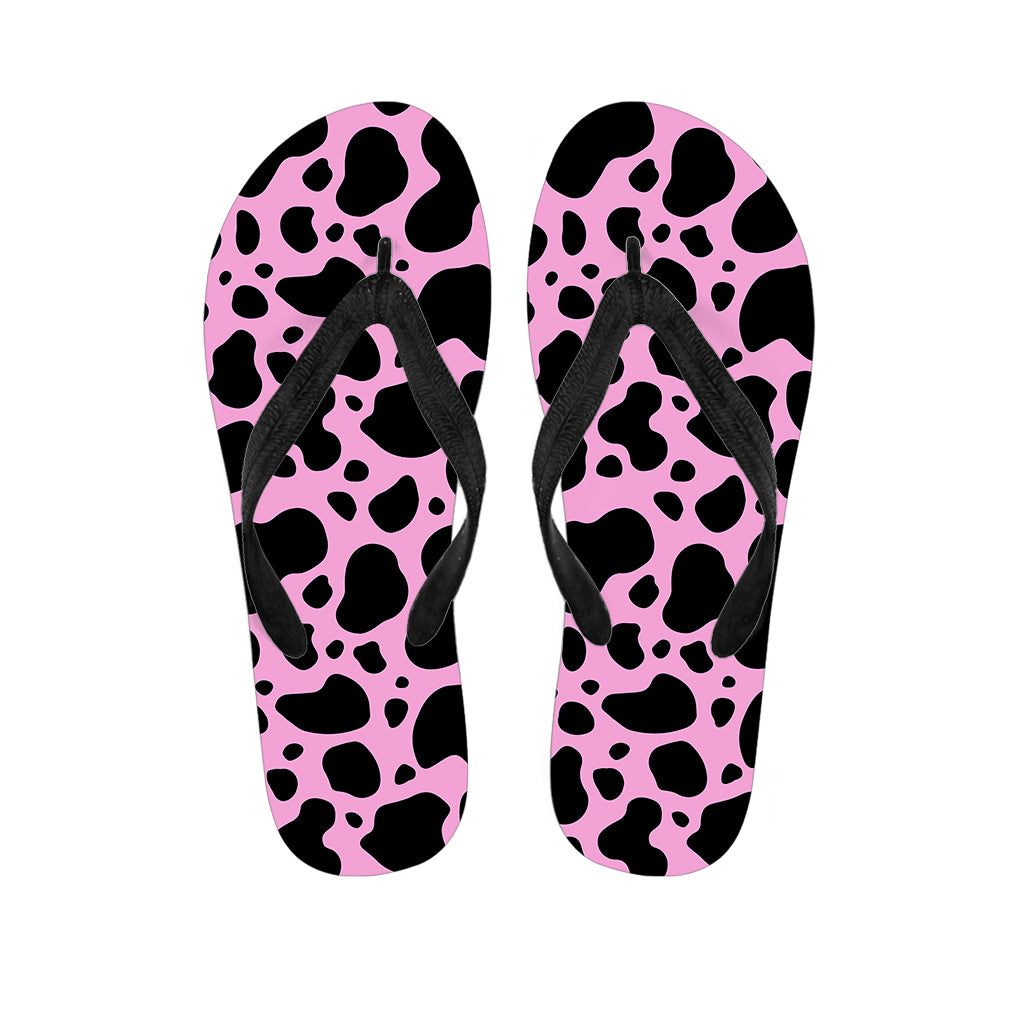 Black And Pink Cow Print Flip Flops