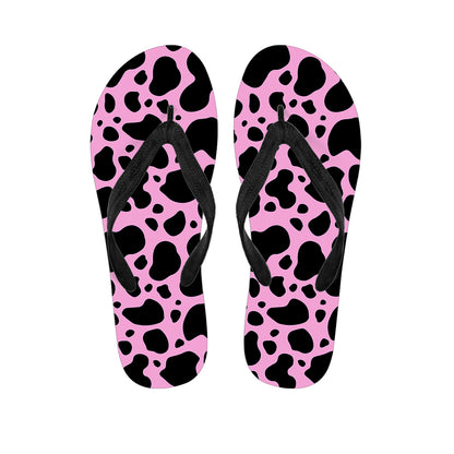 Black And Pink Cow Print Flip Flops