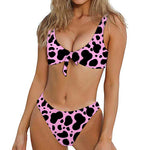 Black And Pink Cow Print Front Bow Tie Bikini