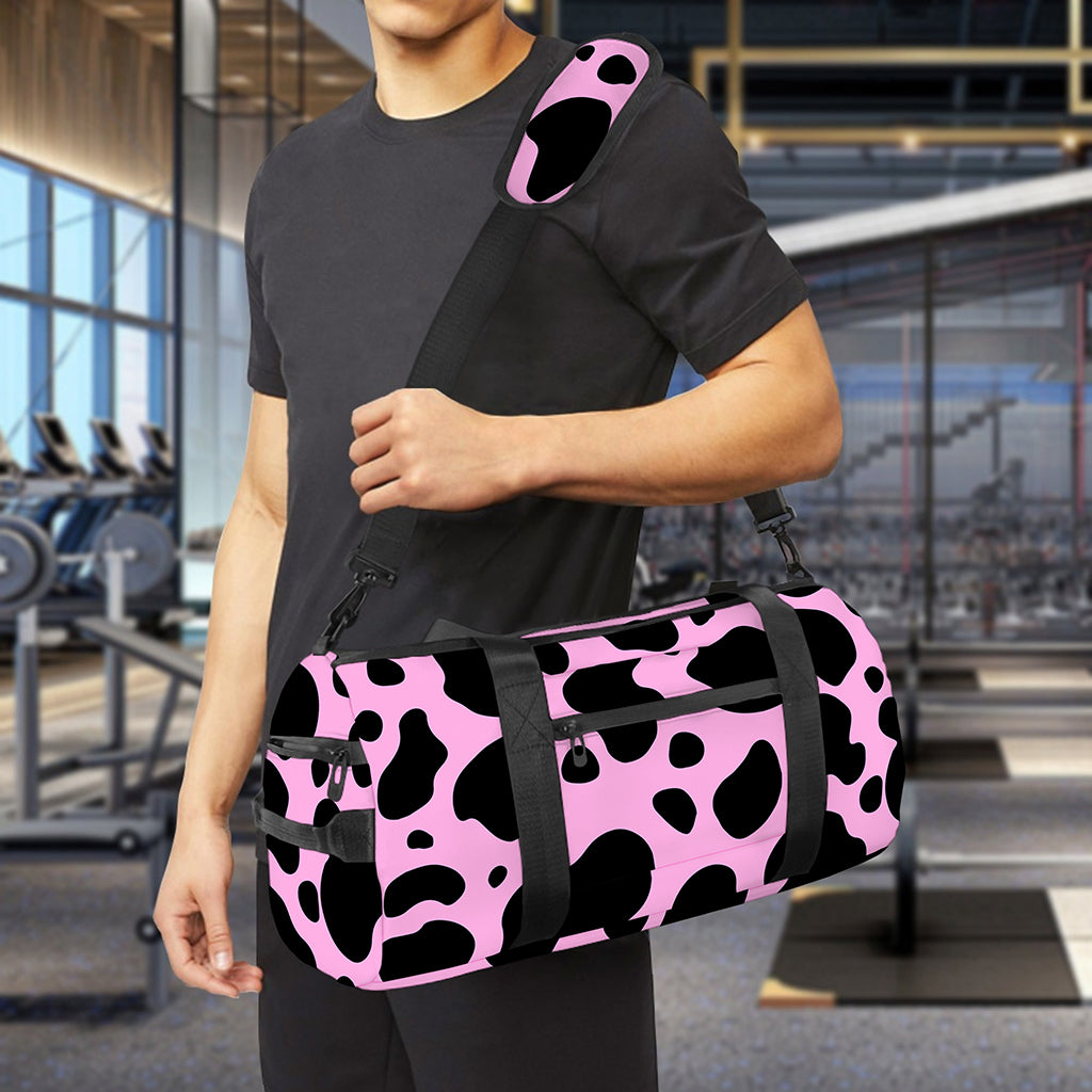 Black And Pink Cow Print Gym Bag