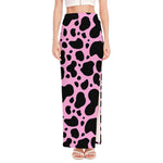 Black And Pink Cow Print High Slit Maxi Skirt