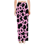 Black And Pink Cow Print High Slit Maxi Skirt