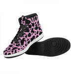 Black And Pink Cow Print High Top Leather Sneakers