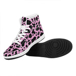 Black And Pink Cow Print High Top Leather Sneakers