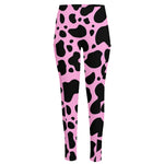Black And Pink Cow Print High-Waisted Pocket Leggings