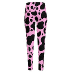 Black And Pink Cow Print High-Waisted Pocket Leggings