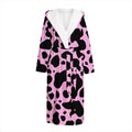 Black And Pink Cow Print Hooded Bathrobe
