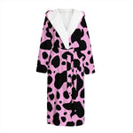 Black And Pink Cow Print Hooded Bathrobe