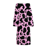 Black And Pink Cow Print Hooded Bathrobe