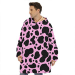 Black And Pink Cow Print Hoodie Blanket