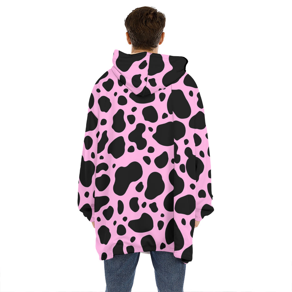 Black And Pink Cow Print Hoodie Blanket