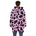 Black And Pink Cow Print Hoodie Blanket