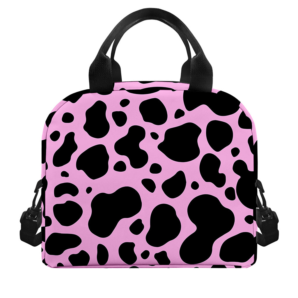 Black And Pink Cow Print Insulated Lunch Bag