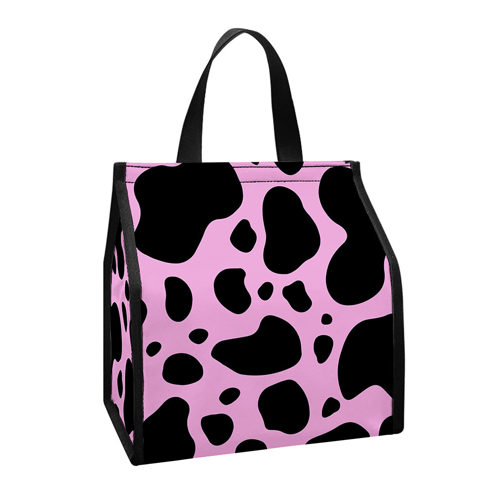 Black And Pink Cow Print Insulated Lunch Tote