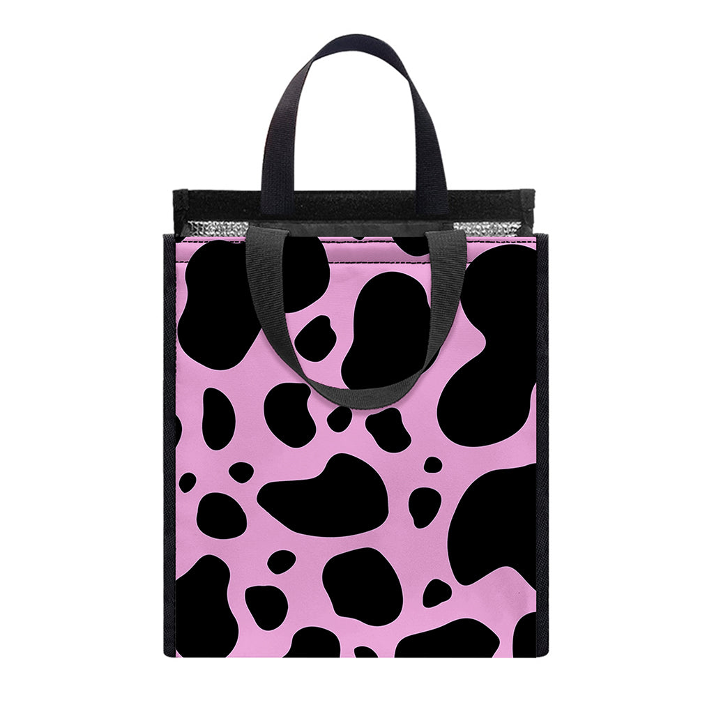 Black And Pink Cow Print Insulated Lunch Tote