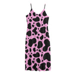 Black And Pink Cow Print Jersey Midi Cami Dress