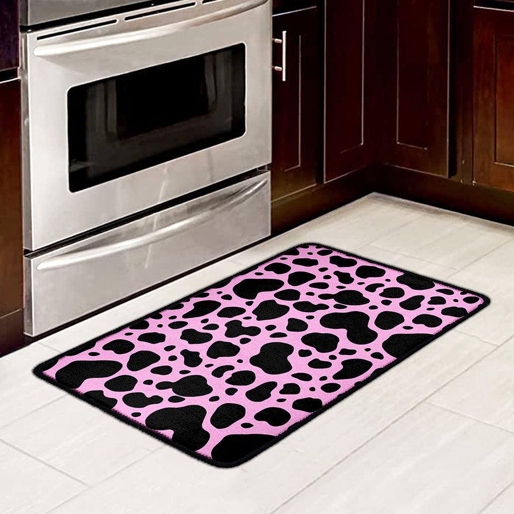 Black And Pink Cow Print Kitchen Mat