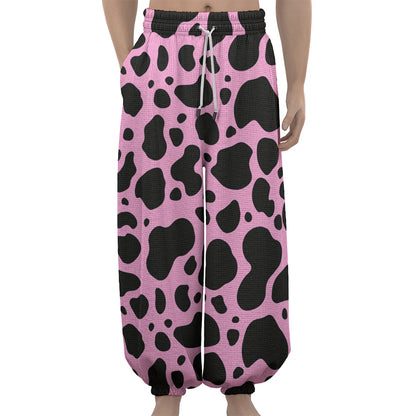 Black And Pink Cow Print Lantern Pants