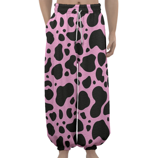 Black And Pink Cow Print Lantern Pants