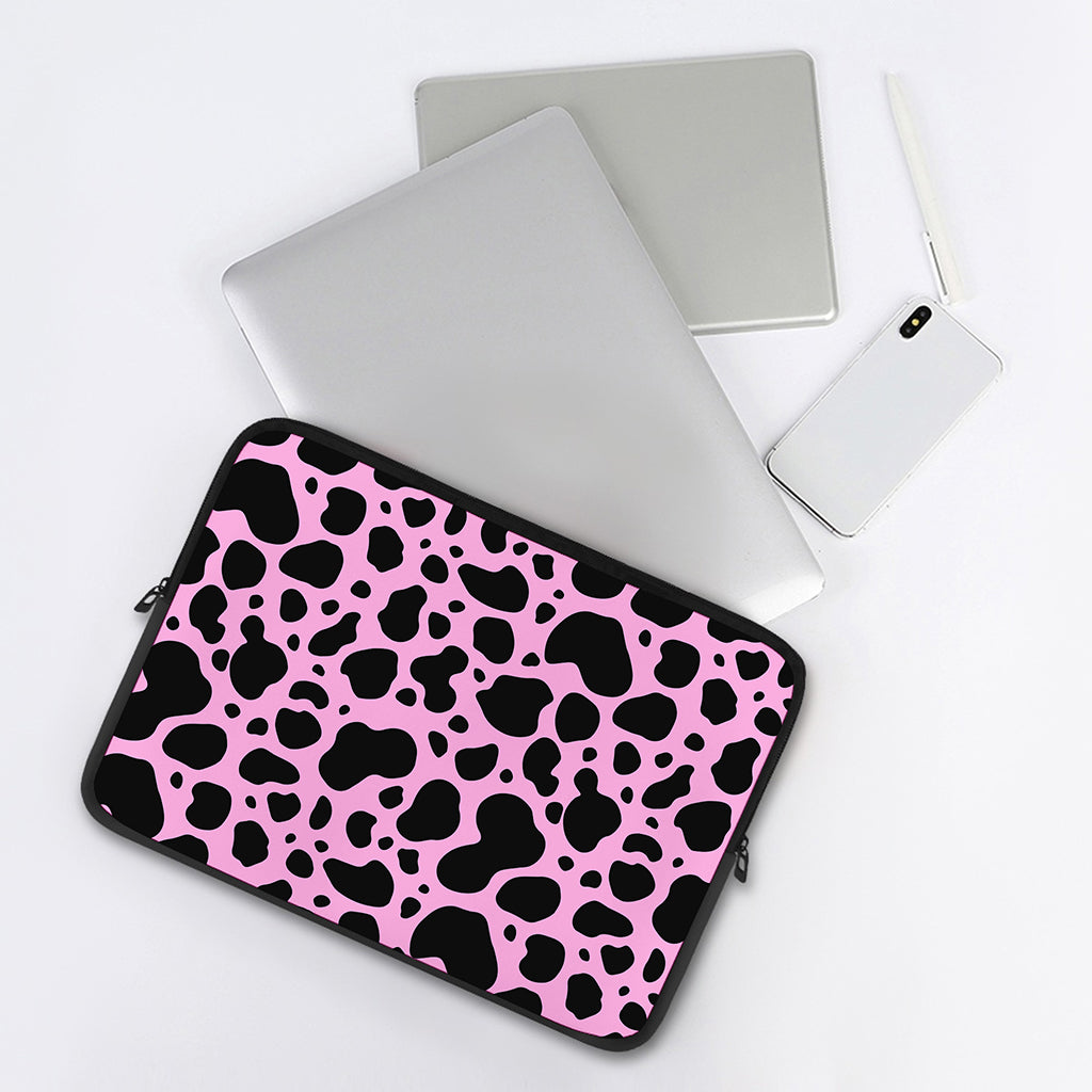 Black And Pink Cow Print Laptop Sleeve
