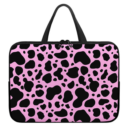 Black And Pink Cow Print Laptop Sleeve With Handle