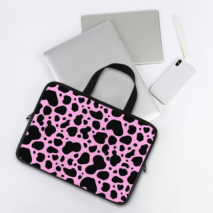 Black And Pink Cow Print Laptop Sleeve With Handle