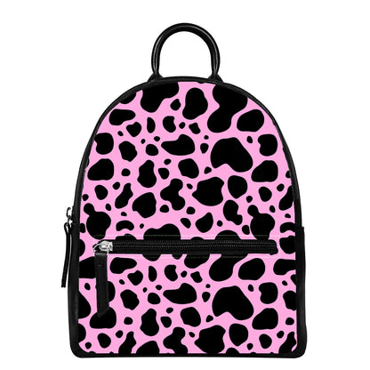 Black And Pink Cow Print Leather Backpack
