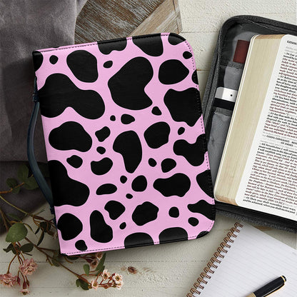 Black And Pink Cow Print Leather Bible Cover