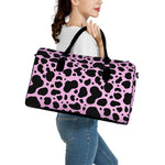 Black And Pink Cow Print Leather Duffle Bag