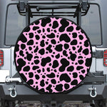 Black And Pink Cow Print Leather Spare Tire Cover