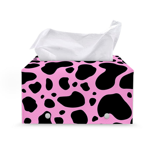 Black And Pink Cow Print Leather Tissue Box Cover