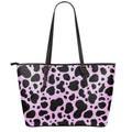 Black And Pink Cow Print Leather Tote Bag With Zipper