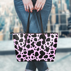 Black And Pink Cow Print Leather Tote Bag
