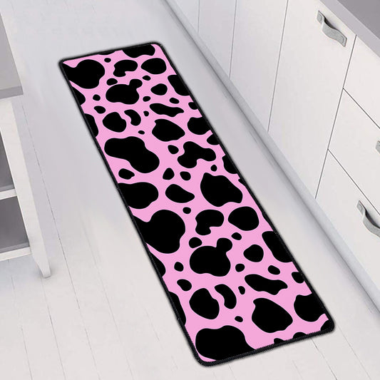 Black And Pink Cow Print Long Kitchen Mat