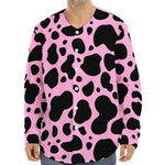 Black And Pink Cow Print Long Sleeve Baseball Jersey