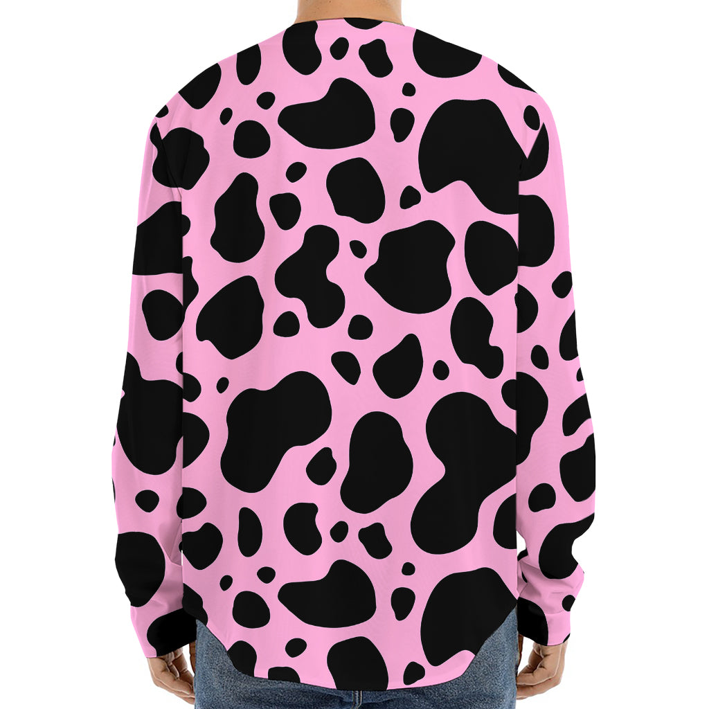 Black And Pink Cow Print Long Sleeve Baseball Jersey