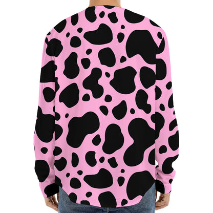 Black And Pink Cow Print Long Sleeve Baseball Jersey