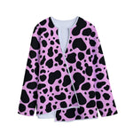 Black And Pink Cow Print Long Sleeve Short Coat