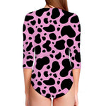 Black And Pink Cow Print Long Sleeve Swimsuit