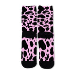 Black And Pink Cow Print Long Socks