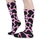 Black And Pink Cow Print Long Socks