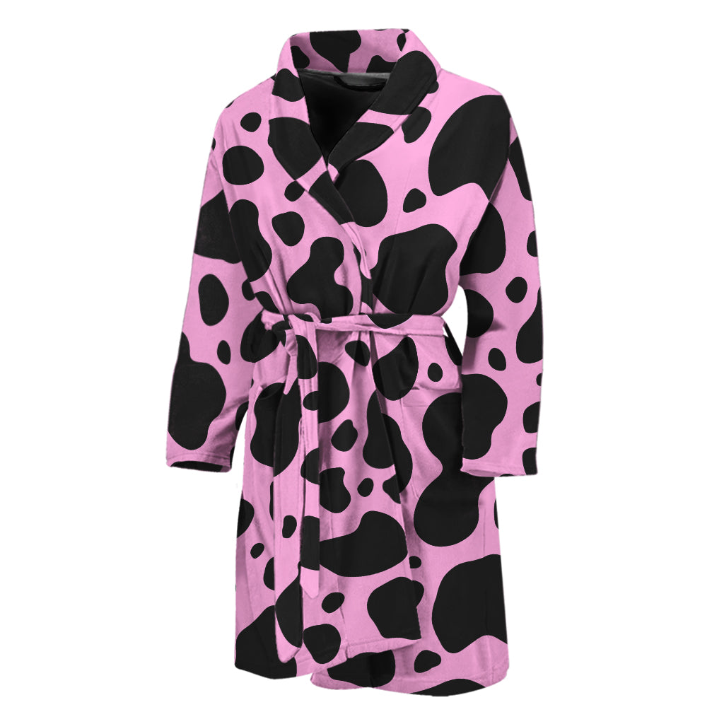 Black And Pink Cow Print Men's Bathrobe