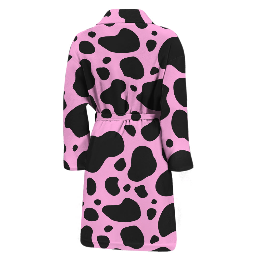 Black And Pink Cow Print Men's Bathrobe