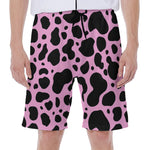 Black And Pink Cow Print Men's Beach Shorts