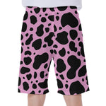 Black And Pink Cow Print Men's Beach Shorts