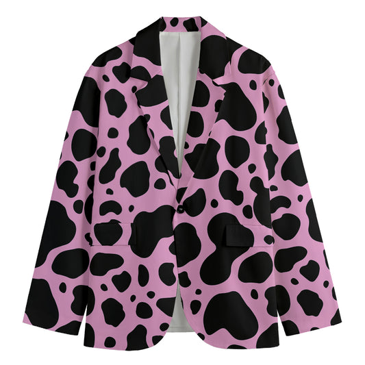 Black And Pink Cow Print Men's Blazer